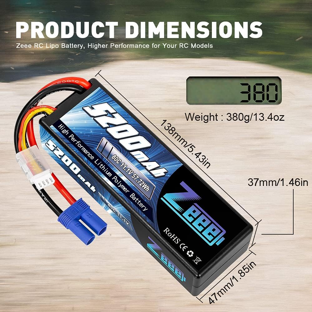 11.1V 80C 5200mAh 3S Lipo Battery with EC5 Connector Hardcase 2 Packs O22633