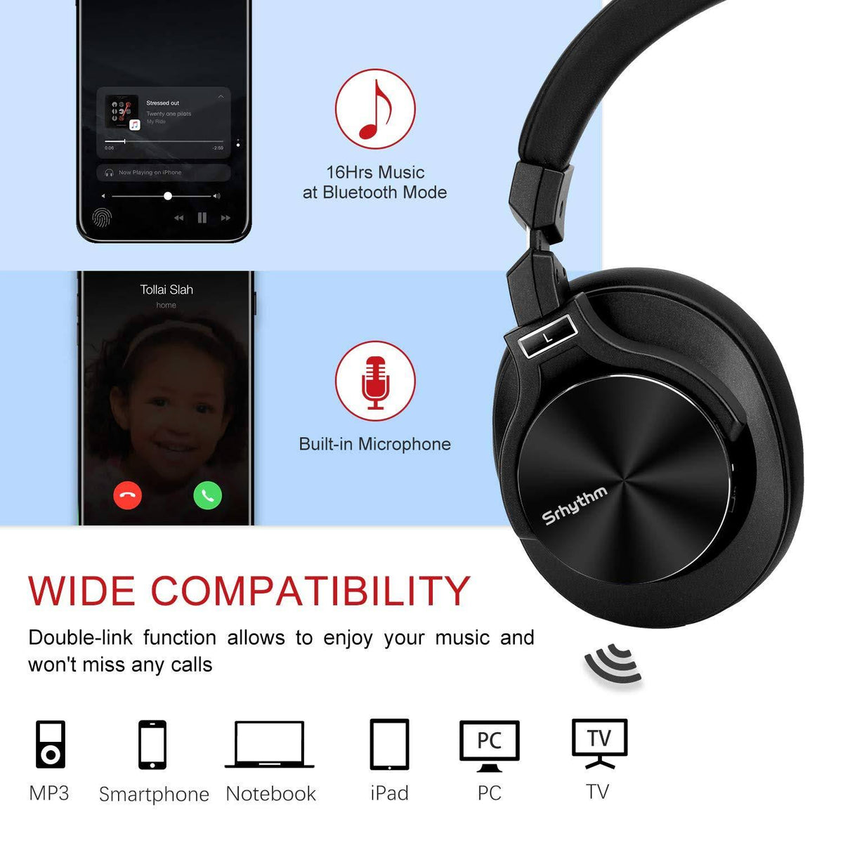 Active Noise Cancelling Bluetooth Headphones with Microphone G3347