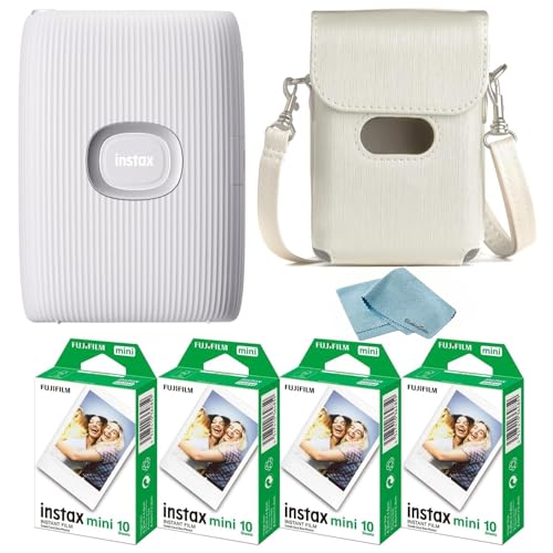 Instant Mini Link 2 Smartphone Printer + Instant Mini Film (40 Sheets) - Carrying Case and Microfiber Cleaning Cloth, Instant Mini Link Printer Bundle (Ash White) G365