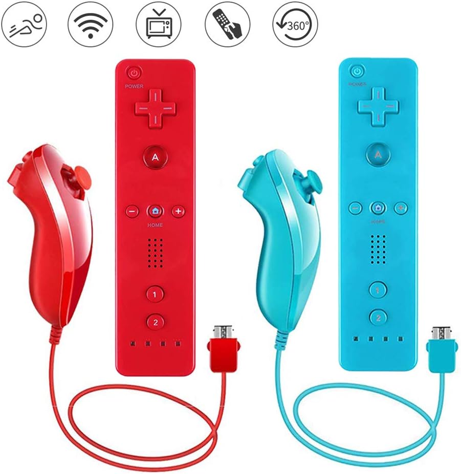 2 Pack Wii Remote Controller and Nunchuck with Silicone Case and Wrist Strap I44342