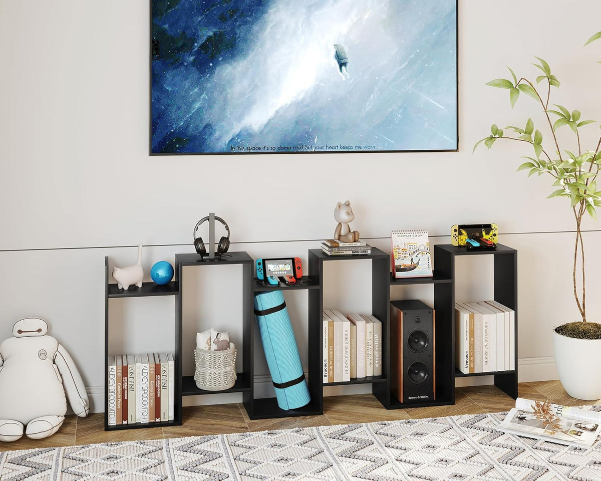 Black 6 Tier Geometric Bookshelf X81027