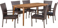 7 Piece Multibrown Wicker and Acacia Wood Dining Set L898
