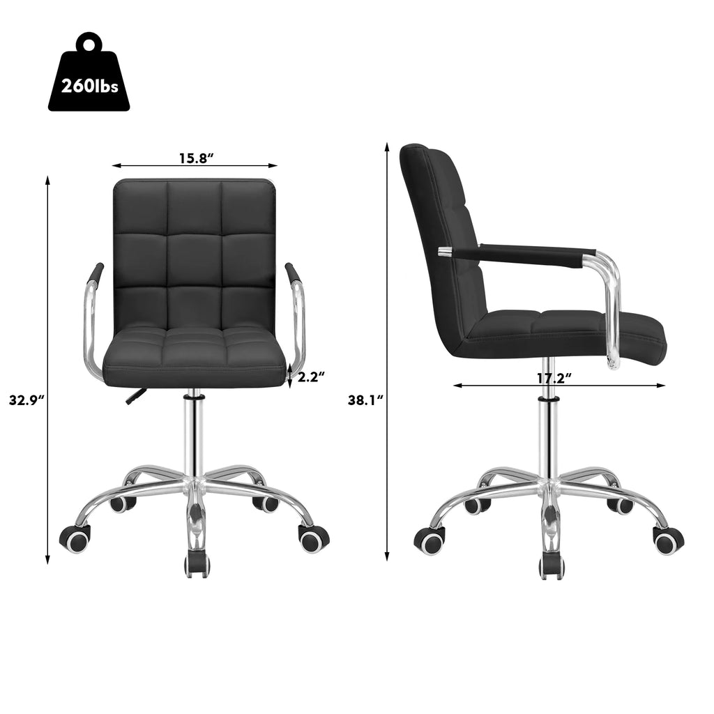 Black Ribbed PU Leather Mid-Back Office Chair X283326
