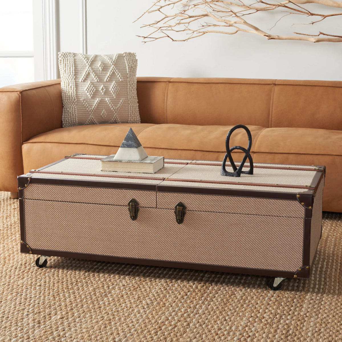 Beige Coffee Table Storage Trunk with Wine Rack I155561