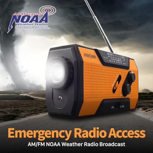 Emergency Weather Radio with Portable Power Bank, USB Solar Hand Crank Charging, SOS Alarm & Flashlight I36443