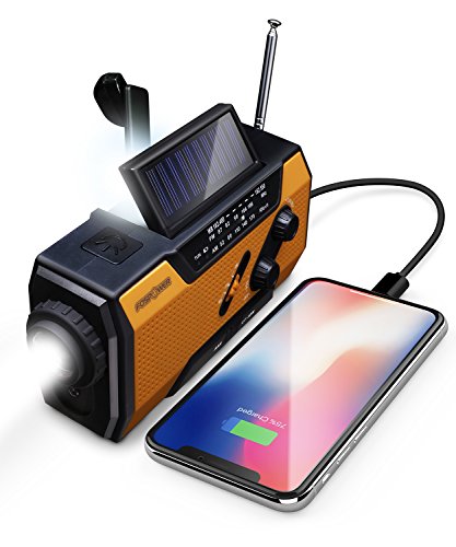 Emergency Weather Radio with Portable Power Bank, USB Solar Hand Crank Charging, SOS Alarm & Flashlight I36443