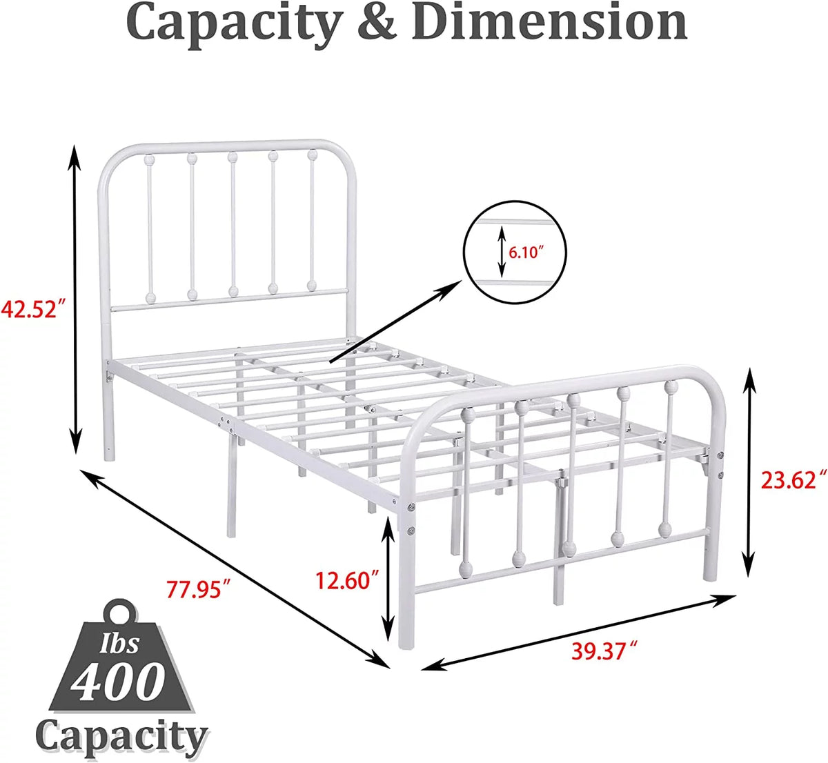 Sturdy Metal Platform Twin Bed Frame Y940