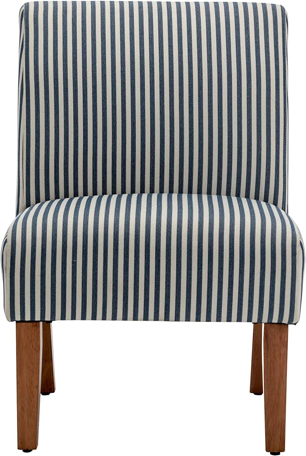 Armless Accent Chair with Wood Legs, Navy and White Stripe Fabric T513