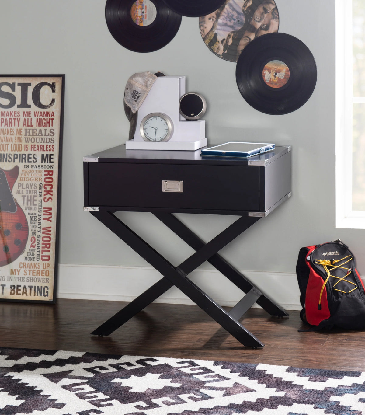 Black Single Drawer Accent Side Table K386135