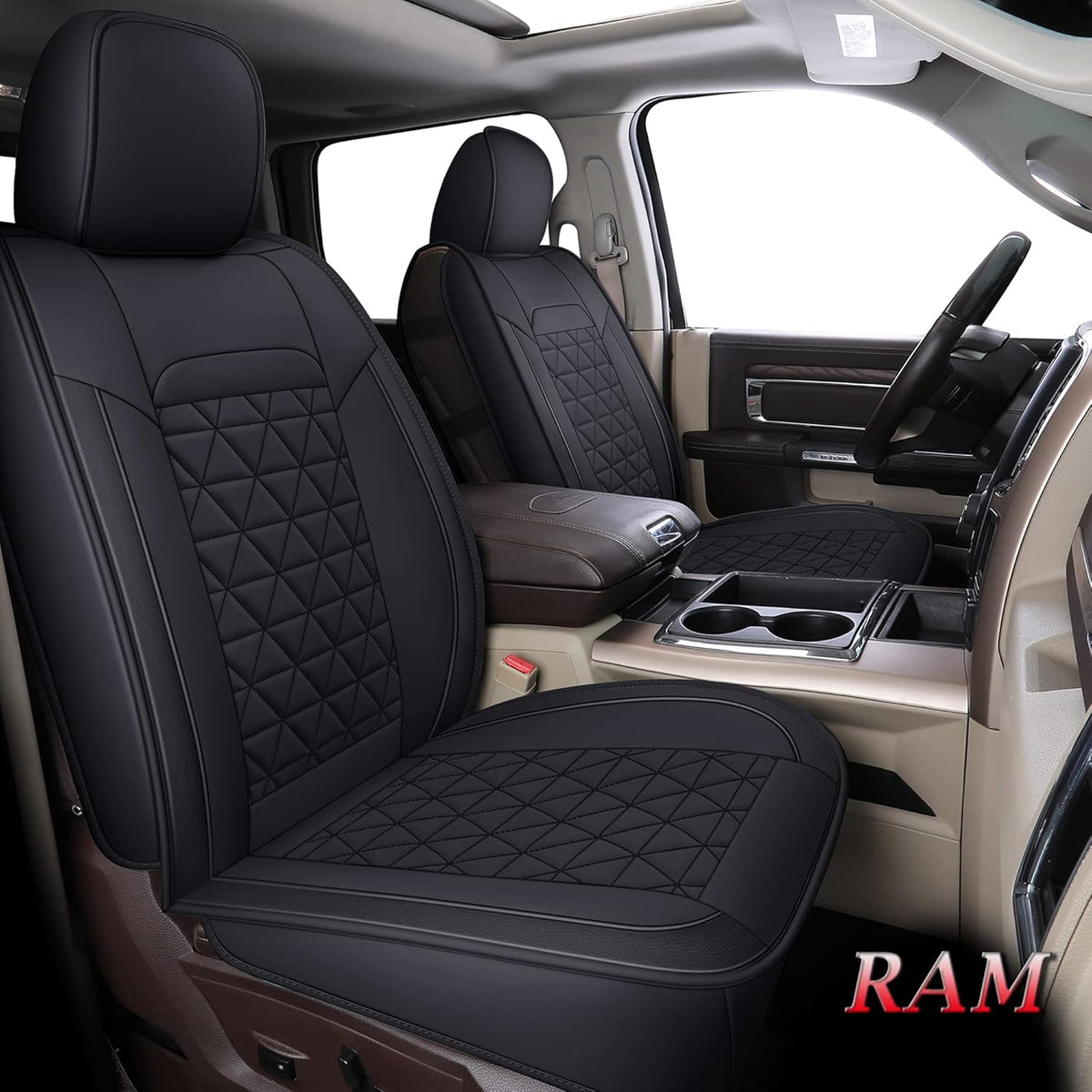 Red Waterproof Leather Seat Cover Protectors for RAM 1500 2500 3500 J452