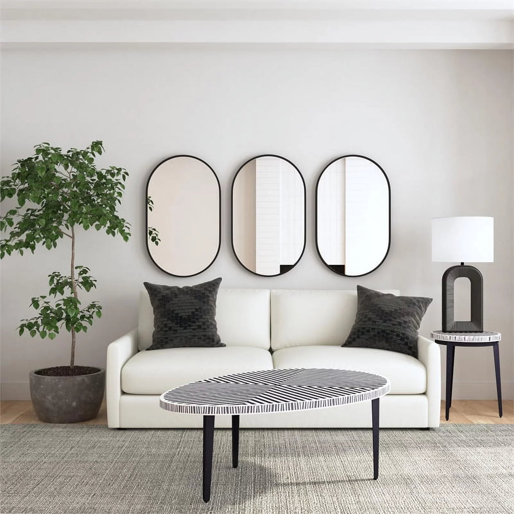 Round End Table in Black Iron Resin and Bone E595127