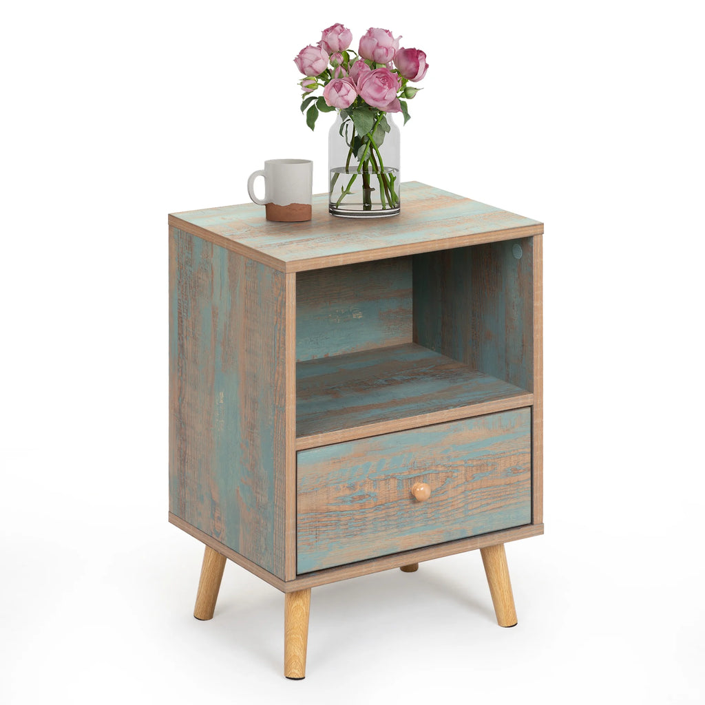 Set of 2 Wooden Nightstand with Drawer and Shelf F17485