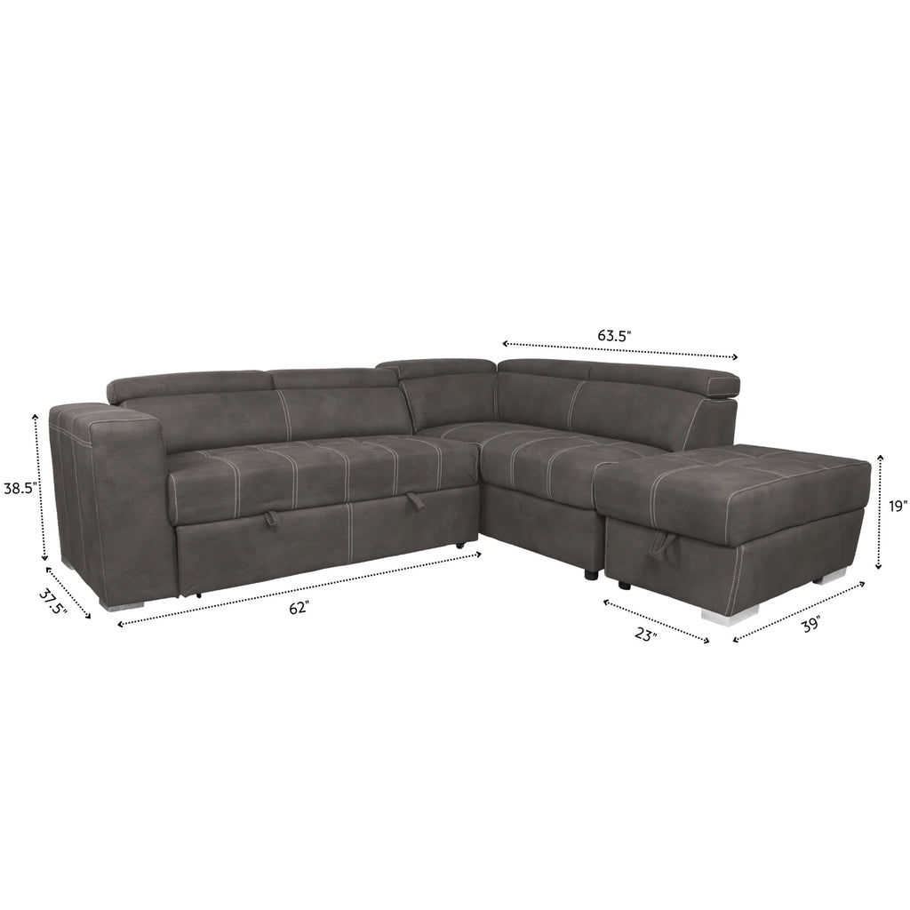 Brown 3-Piece Corner Sleeper Sectional with Storage Ottoman H888343