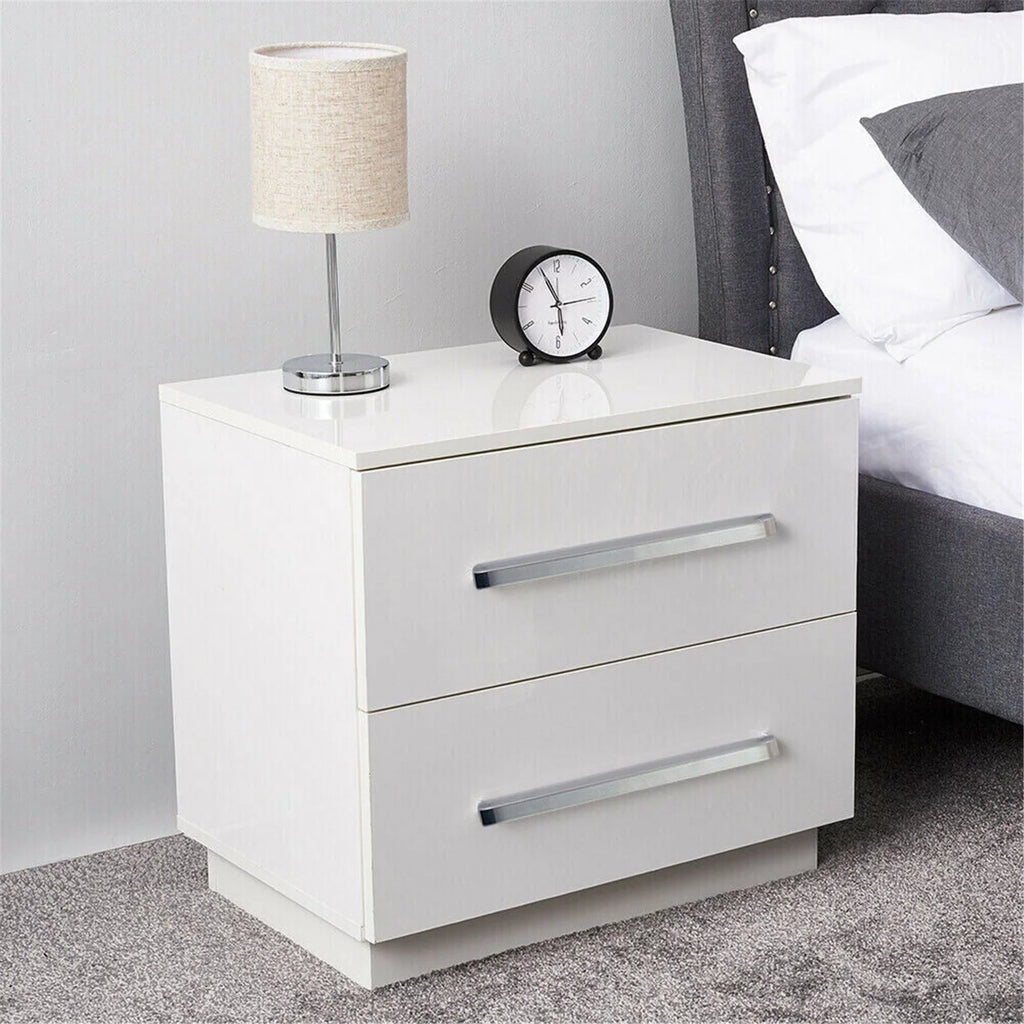 White High Gloss Nightstand with LED Light 2 Drawers P521