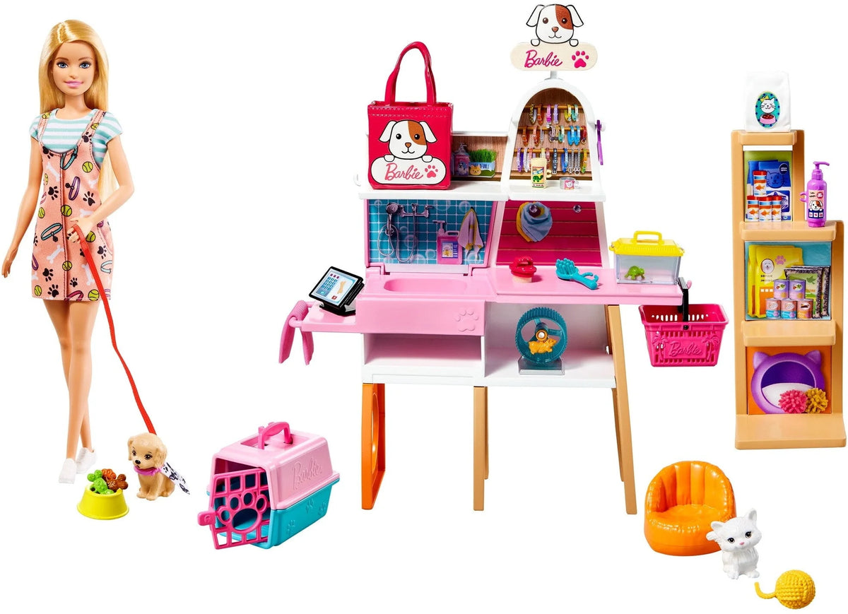 Barbie Doll and Pet Boutique Playset with 4 Pets U69956