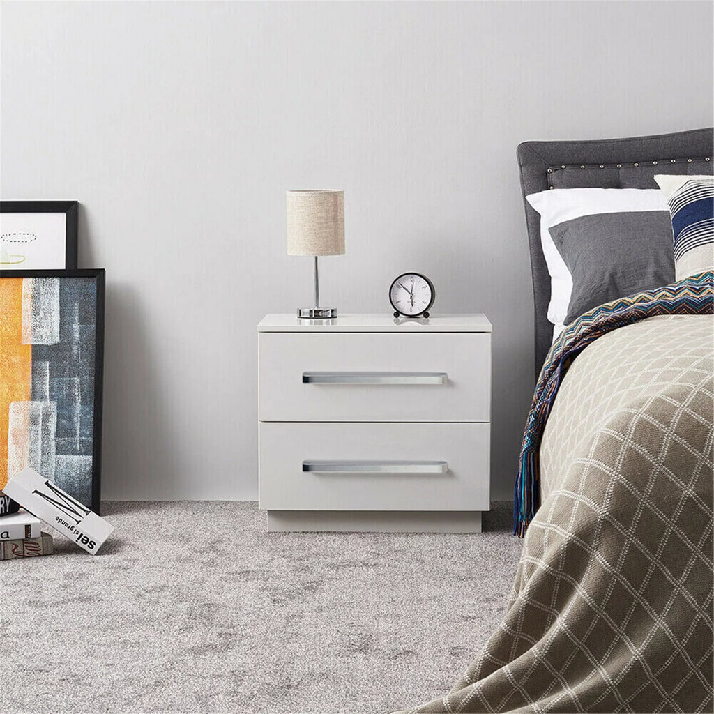White High Gloss Nightstand with LED Light 2 Drawers P521