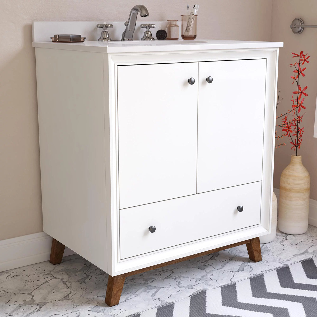 30 Inch White Bathroom Vanity with Sink J3752