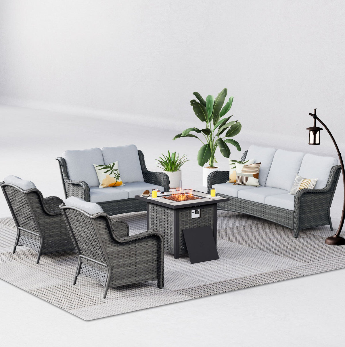 5 Pieces Outdoor Patio Sectional Sofa with Fire Pit Table C72362