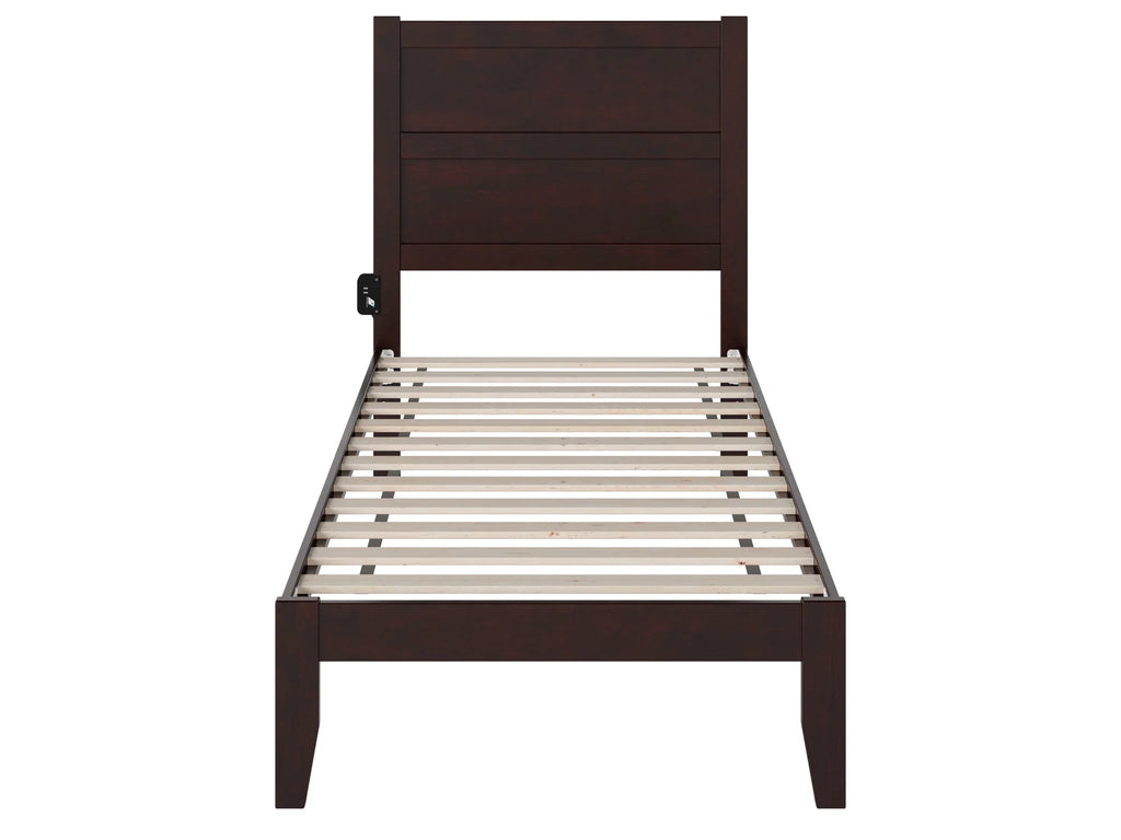 Twin Wood Platform Bed Frame with Panel Headboard D757