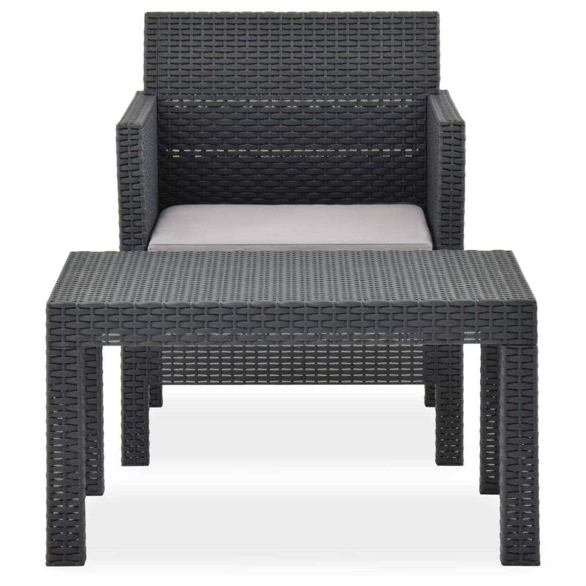 2 Piece Patio Lounge Set with Cushions Sofa Chair Coffee Table PP Rattan Anthracite Outdoor Sectional Sofa Set T55430