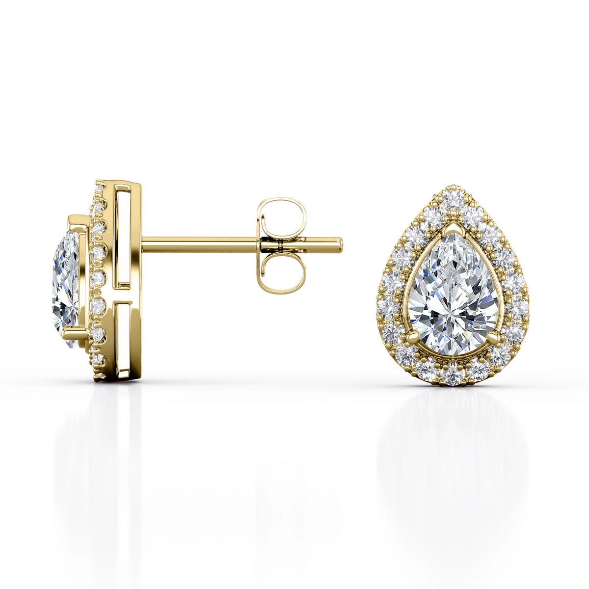 Pear Shape Diamond Cluster Halo Stud Earrings in 10K Yellow Gold O84557