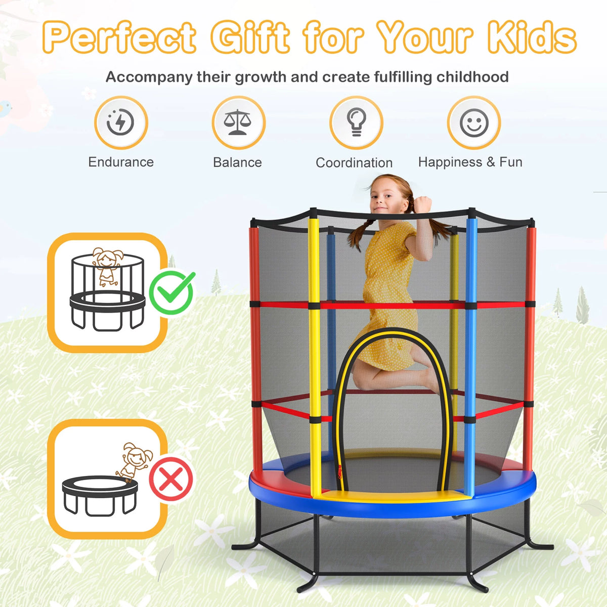 55'' Recreational Trampoline with Enclosure Net M57152