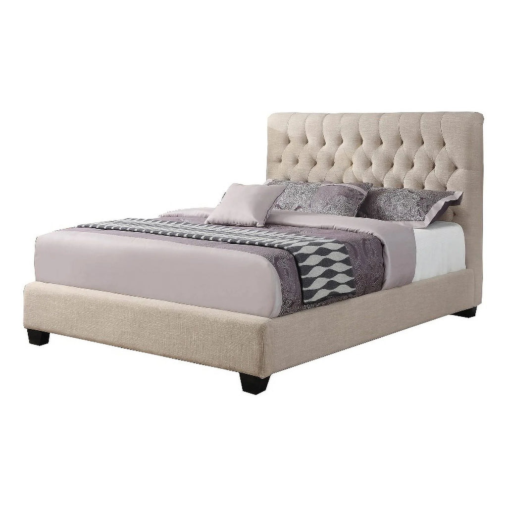 Beige Queen Size Wooden Platform Bed with Tufted Headboard G51220