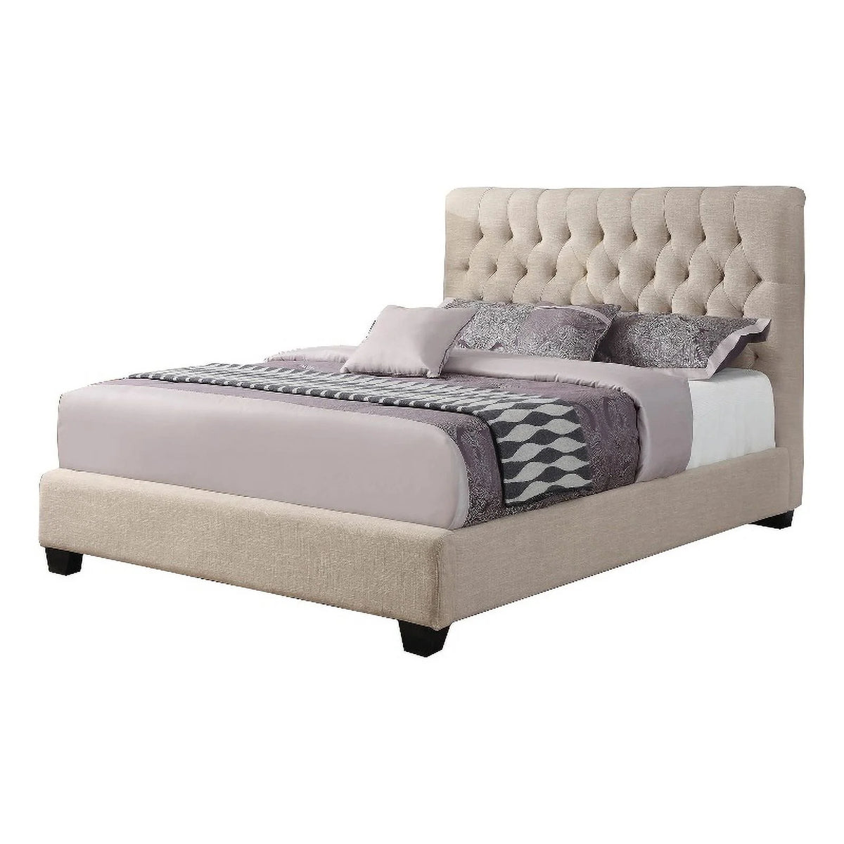 Beige Queen Size Wooden Platform Bed with Tufted Headboard G51220