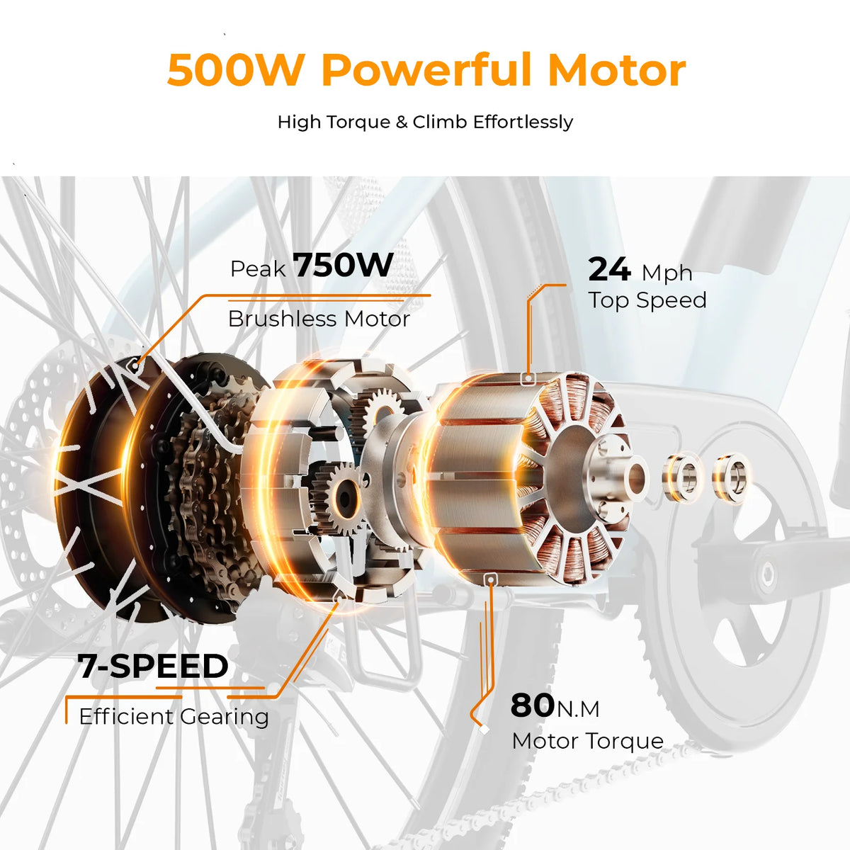 500W Electric City Cruiser Bicycle with 36V 13Ah Removable Battery X111364