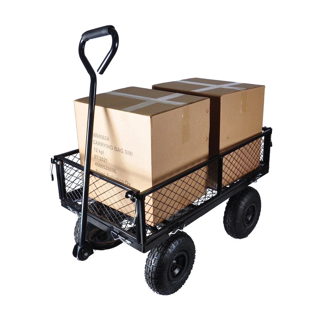 Steel Garden Cart with Removable Sides, 550LBS Heavy Duty, 10 Inch Tires, Foldable, Black Q40494