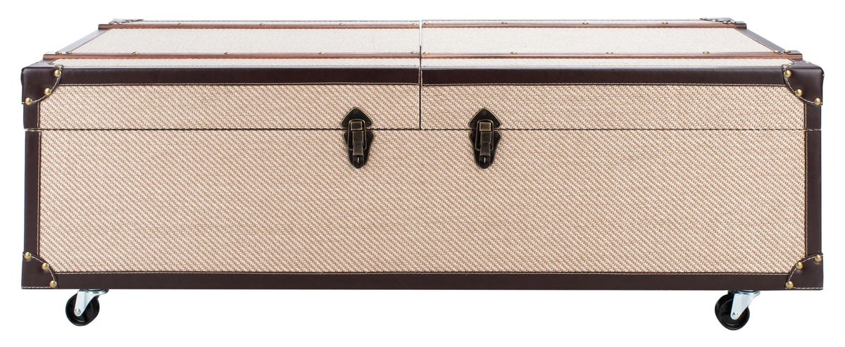 Beige Coffee Table Storage Trunk with Wine Rack I155561