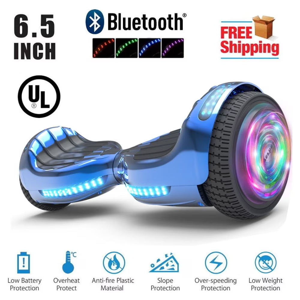 Chrome Blue Self Balancing Electric Scooter with Bluetooth Speaker T487362