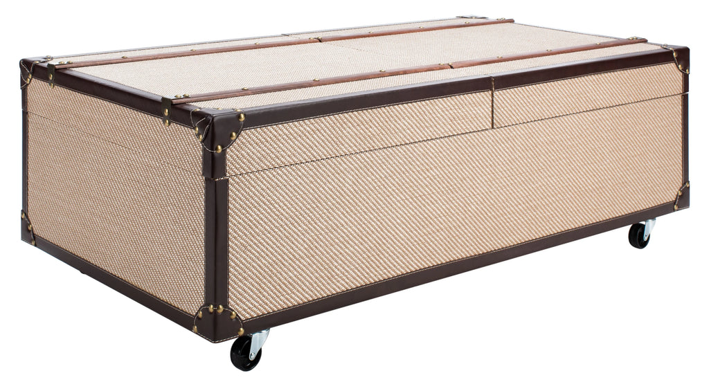 Beige Coffee Table Storage Trunk with Wine Rack I155561