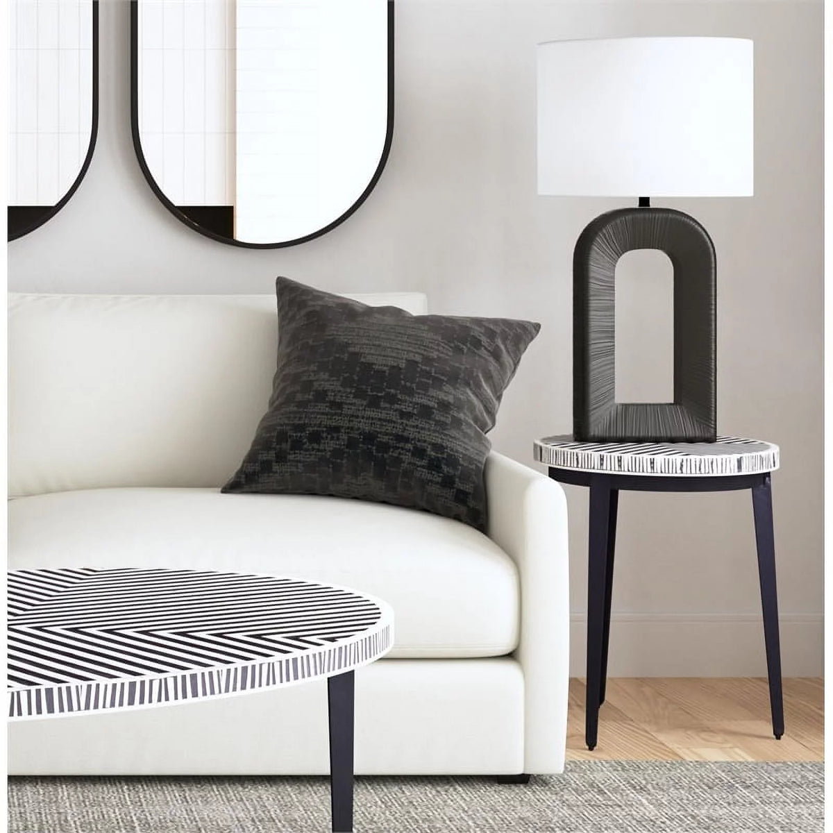 Round End Table in Black Iron Resin and Bone E595127