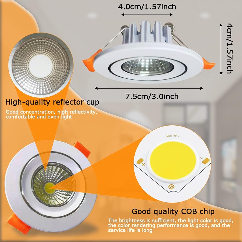 12V 3 inch 4000k Cool White LED Recessed Ceiling Light (6 Pack) S221237