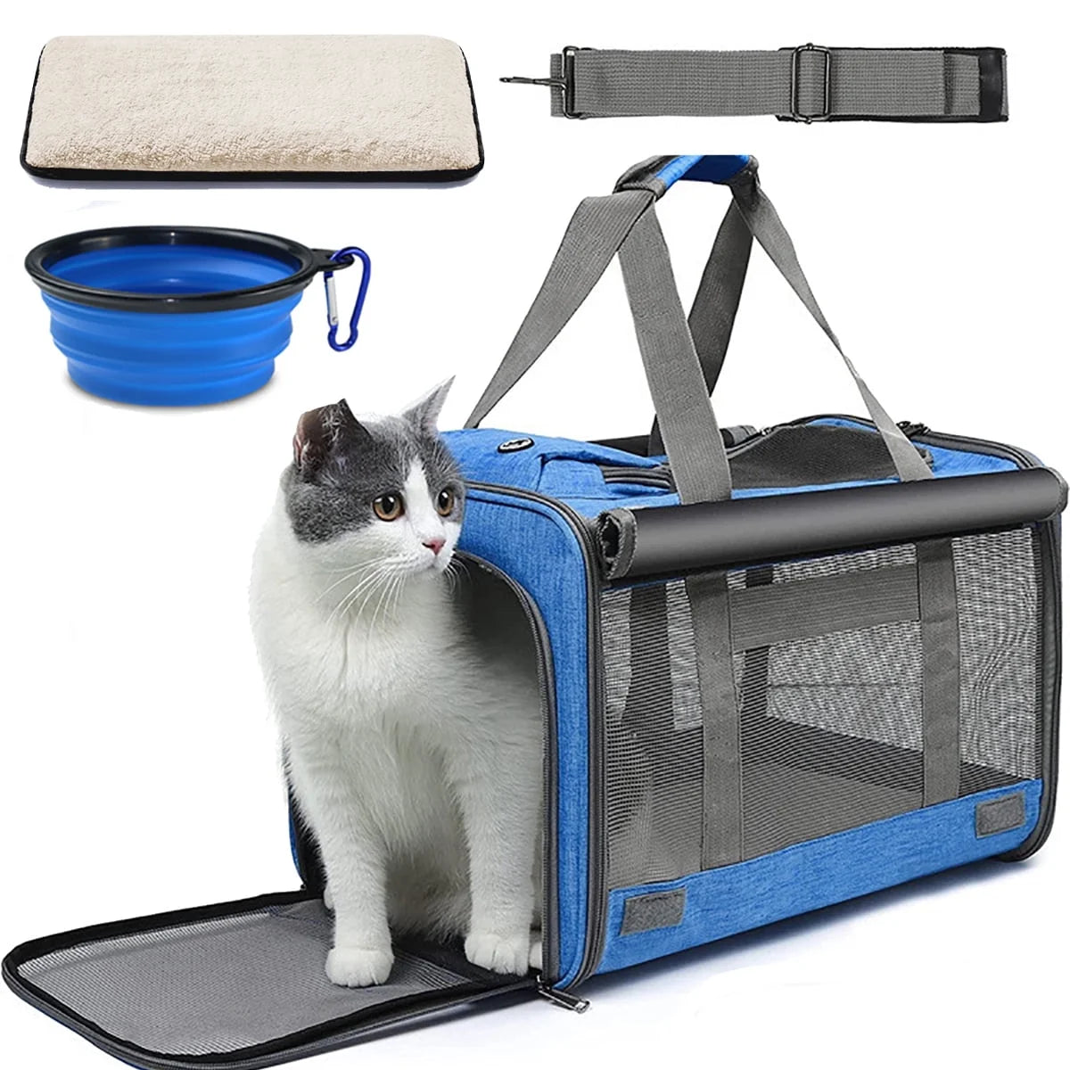 Soft Sided Foldable Pet Carrier with Bowl L21352