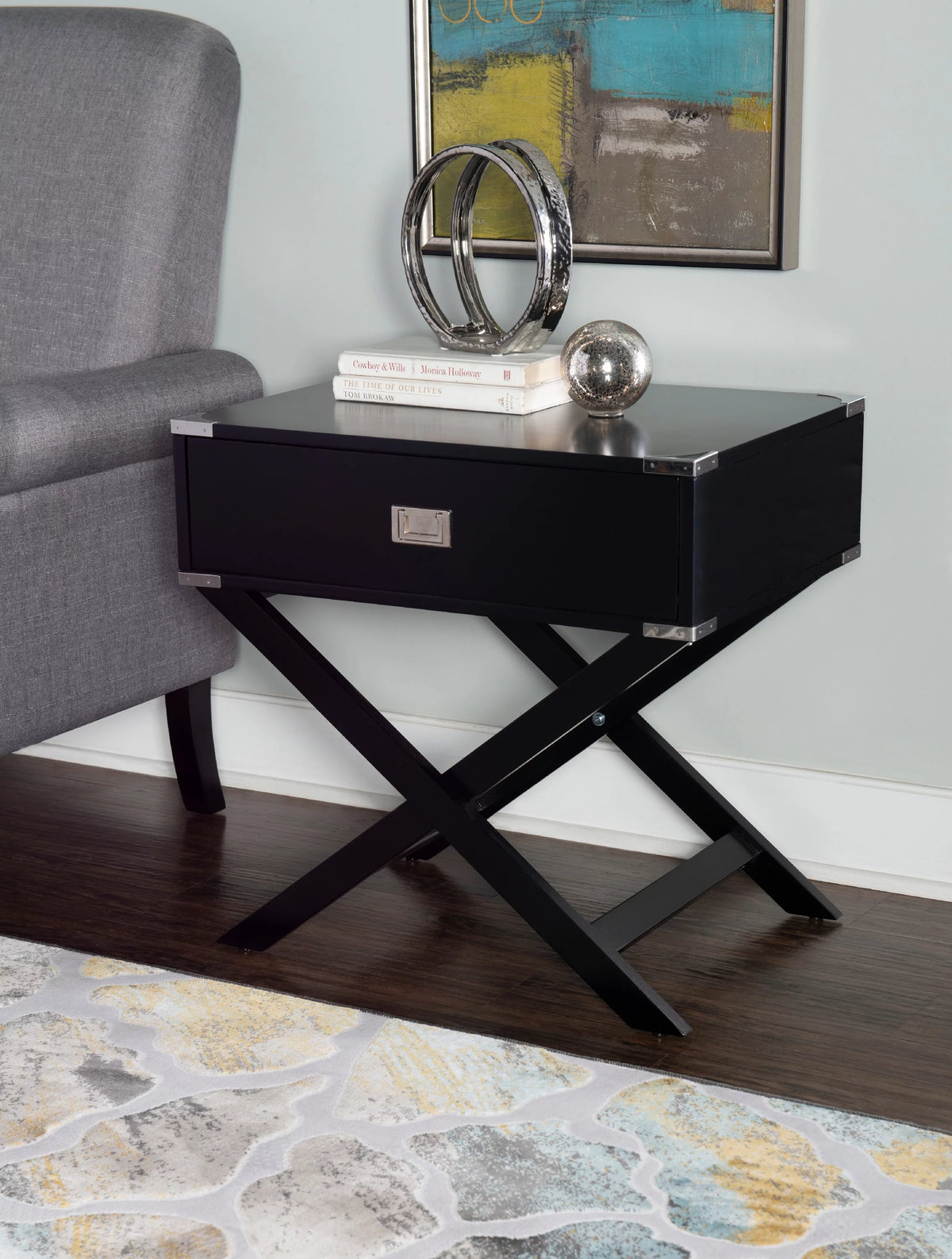 Black Single Drawer Accent Side Table K386135