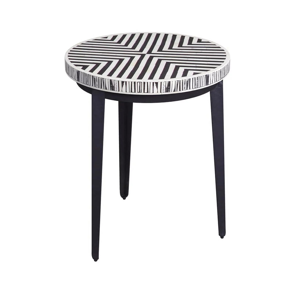 Round End Table in Black Iron Resin and Bone E595127