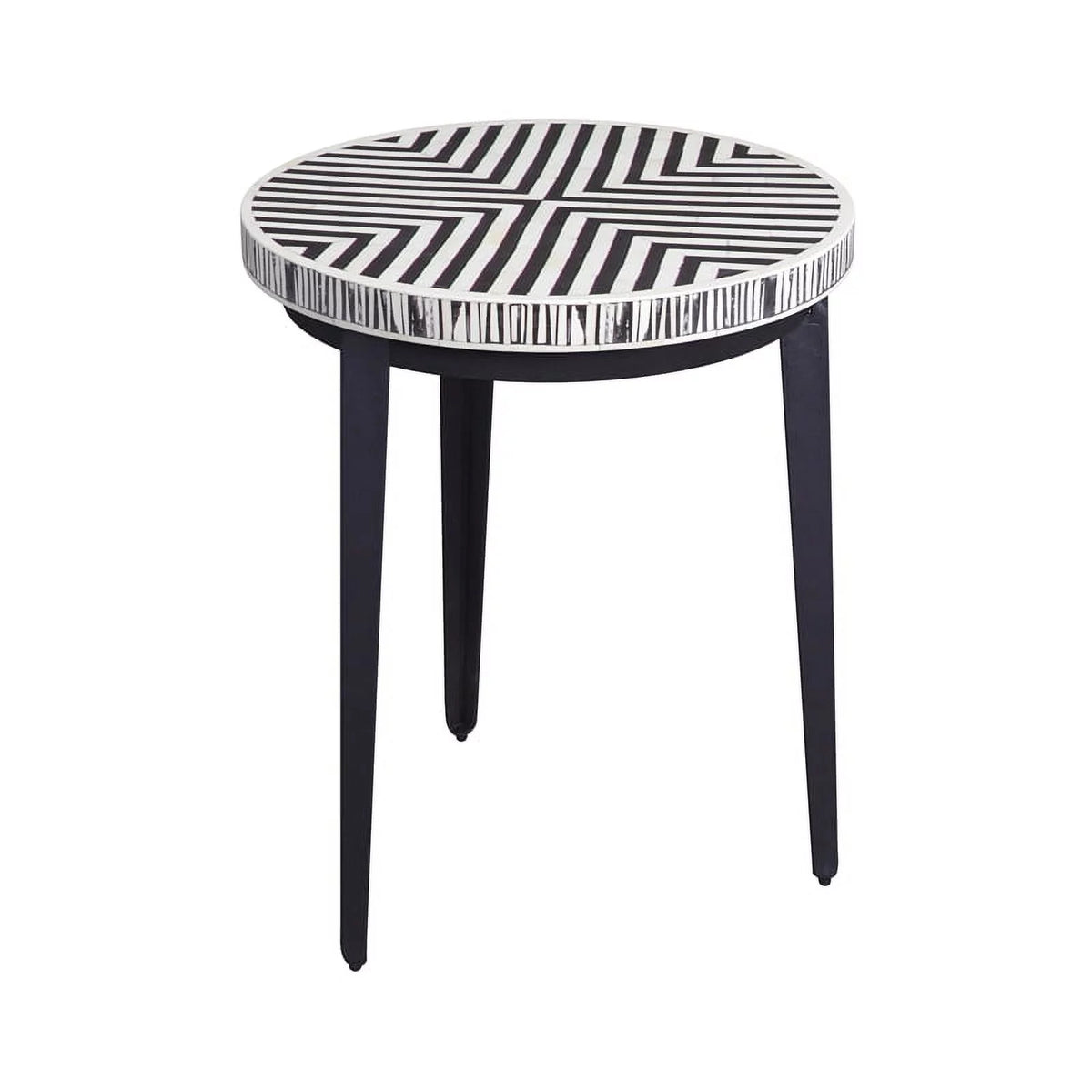Round End Table in Black Iron Resin and Bone E595127