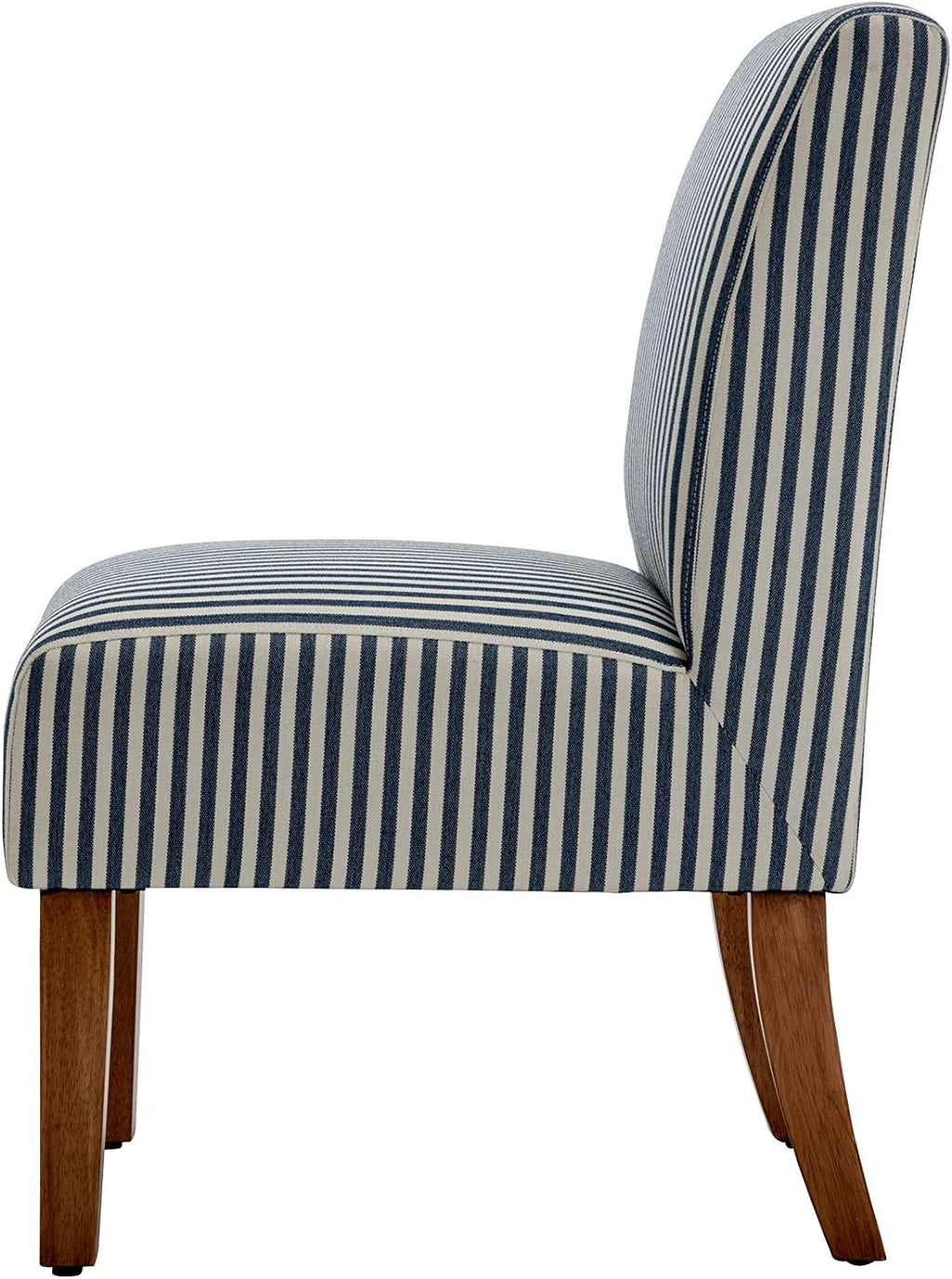 Armless Accent Chair with Wood Legs, Navy and White Stripe Fabric T513