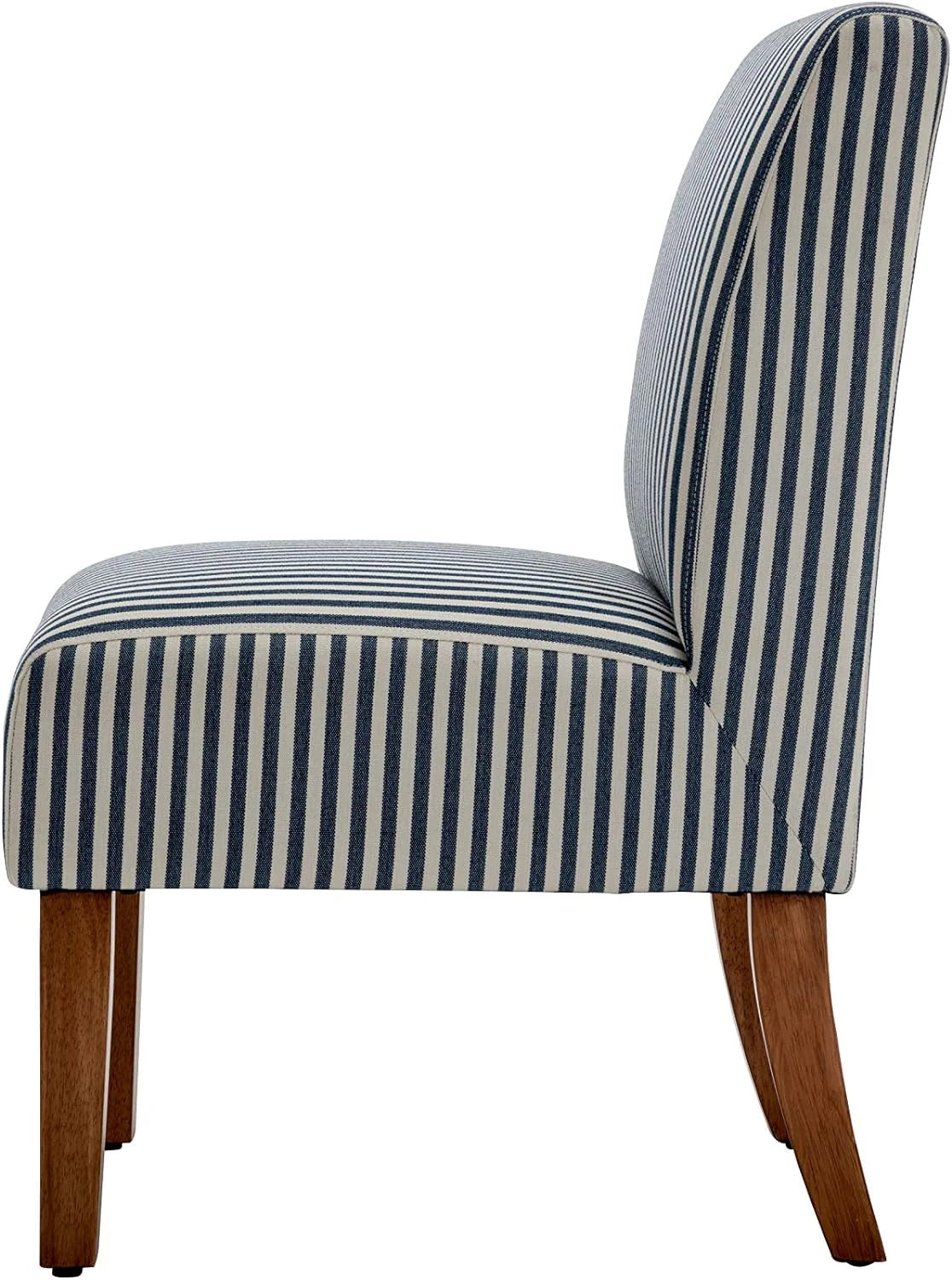 Armless Accent Chair with Wood Legs, Navy and White Stripe Fabric T513