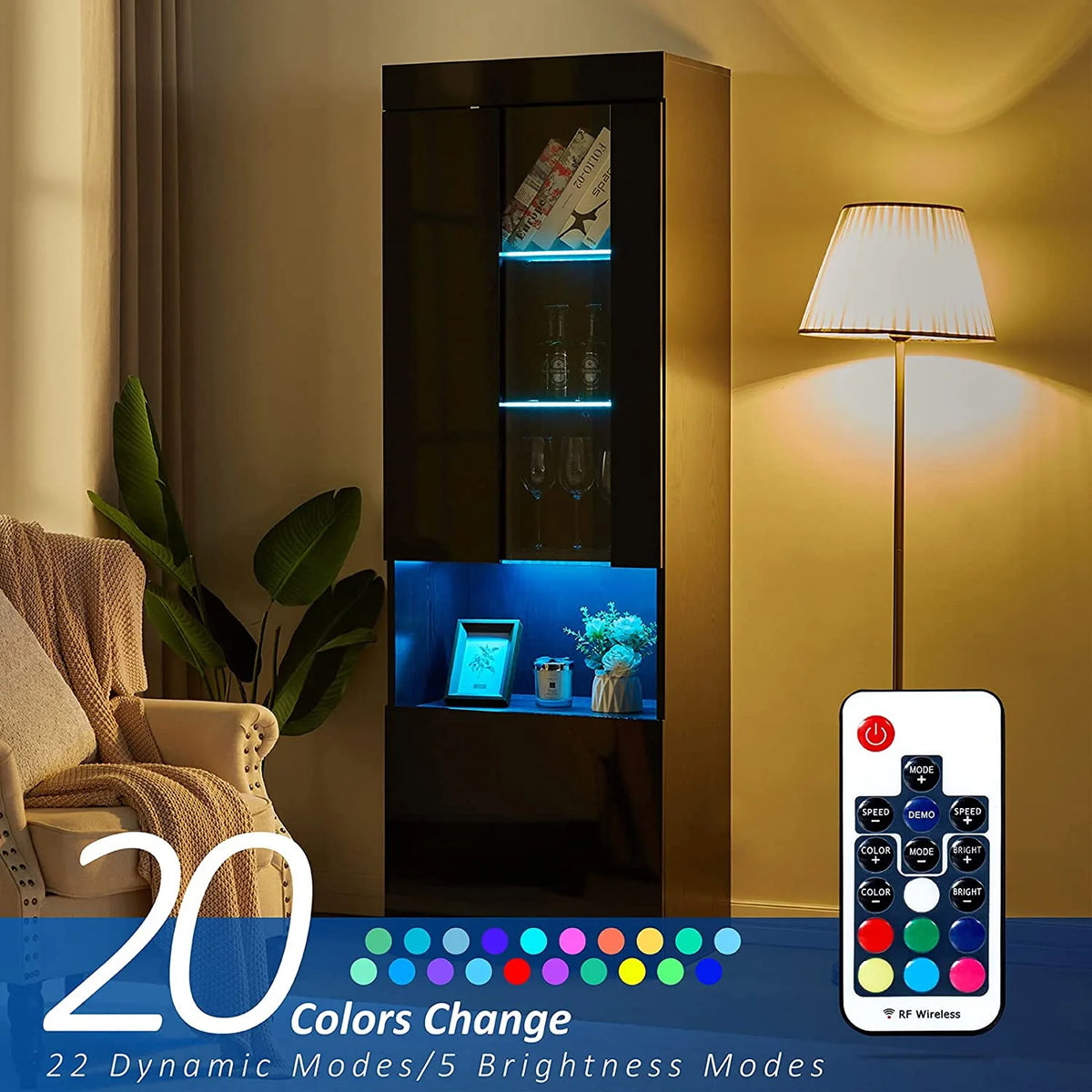 Black 2 Piece Bookcase Storage Cabinet with 3-Tier Adjustable Glass Shelves V887163