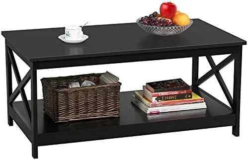 Black 2-Tier Wood Coffee Table 39.5 x 21.5 x 18 Inches U34983