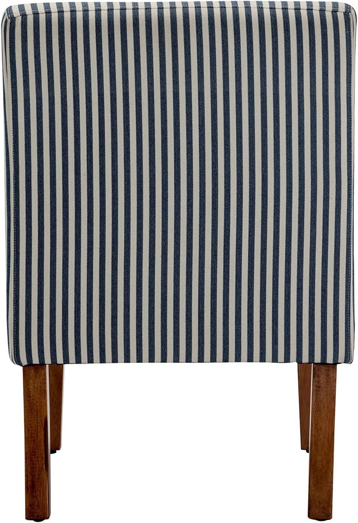 Armless Accent Chair with Wood Legs, Navy and White Stripe Fabric T513