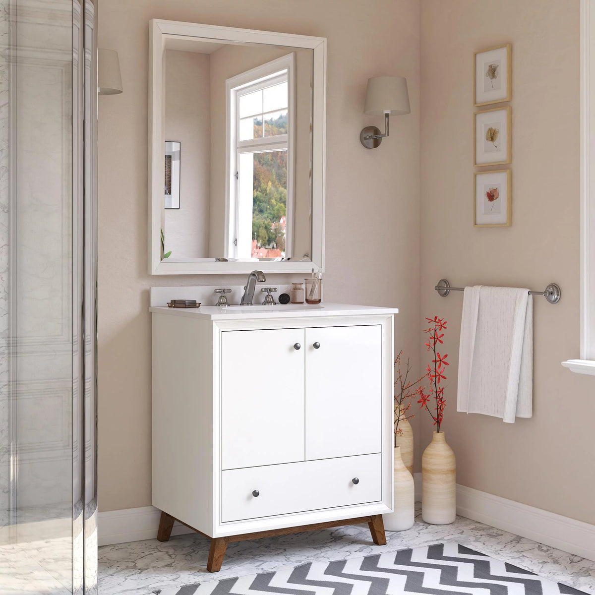 30 Inch White Bathroom Vanity with Sink J3752