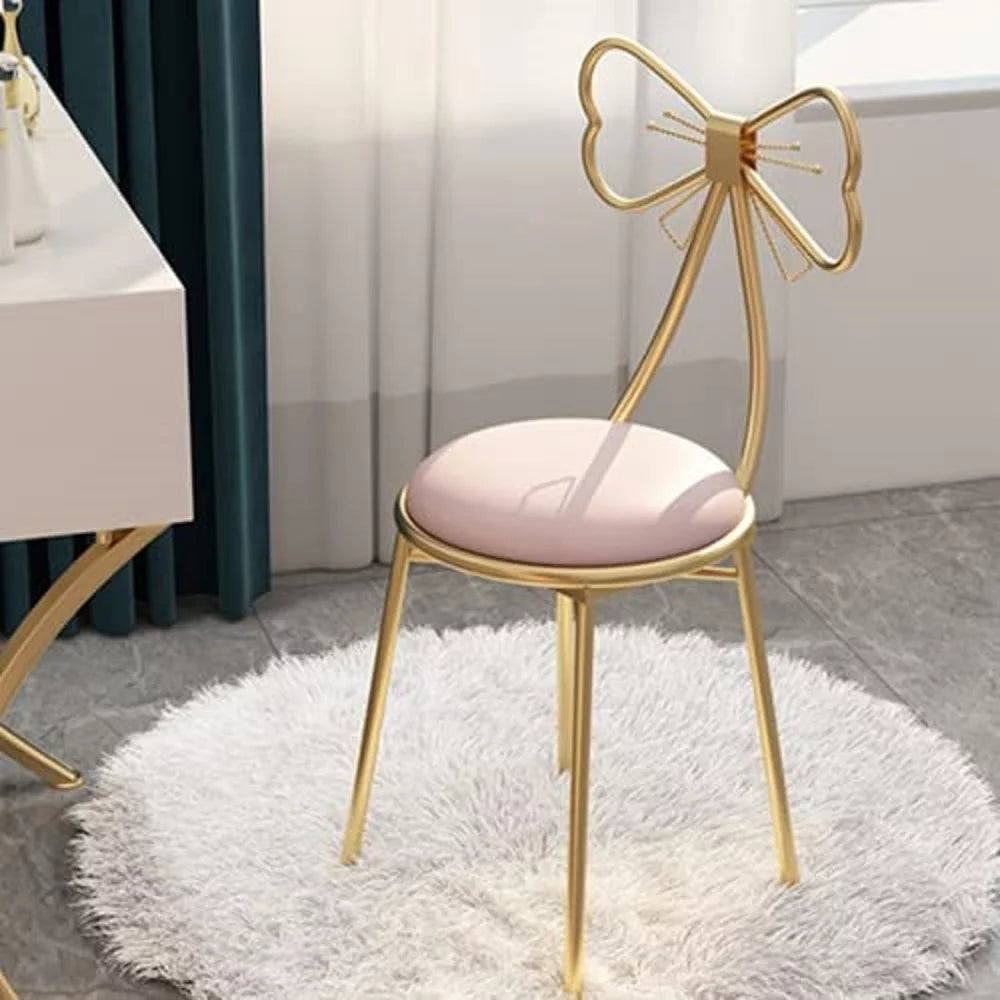Light Pink Velvet Vanity Chair with Metal Frame T130