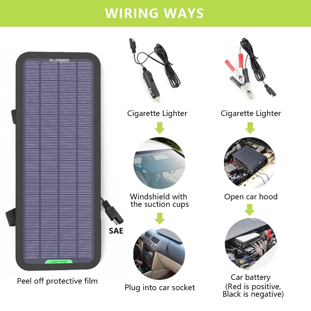 5W 12V 18V Solar Battery Maintainer Portable Solar Panel Kit V6198