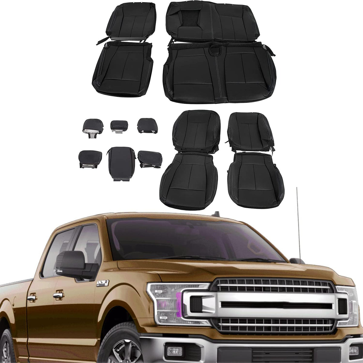 Black Synthetic Leather Seat Covers for Ford F150 Super Crew Y722