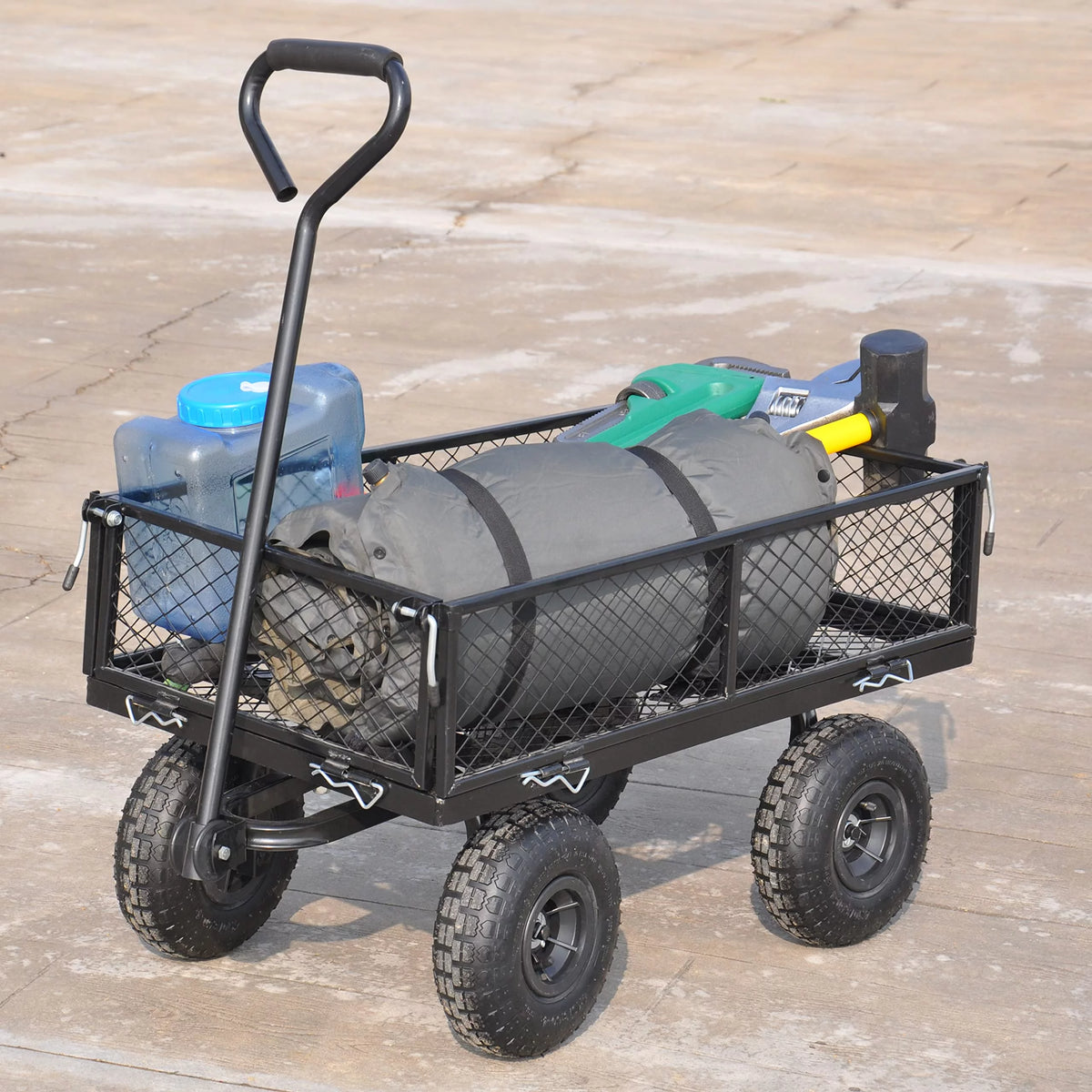 Steel Garden Cart with Removable Sides, 550LBS Heavy Duty, 10 Inch Tires, Foldable, Black Q40494