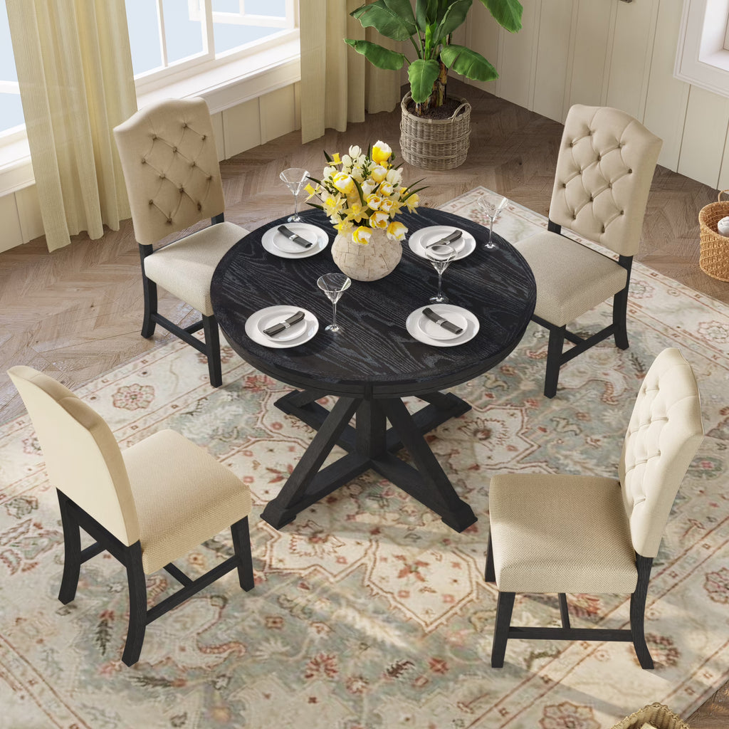 5 Piece Dining Set with Extendable Table and 4 Upholstered Chairs Z4453